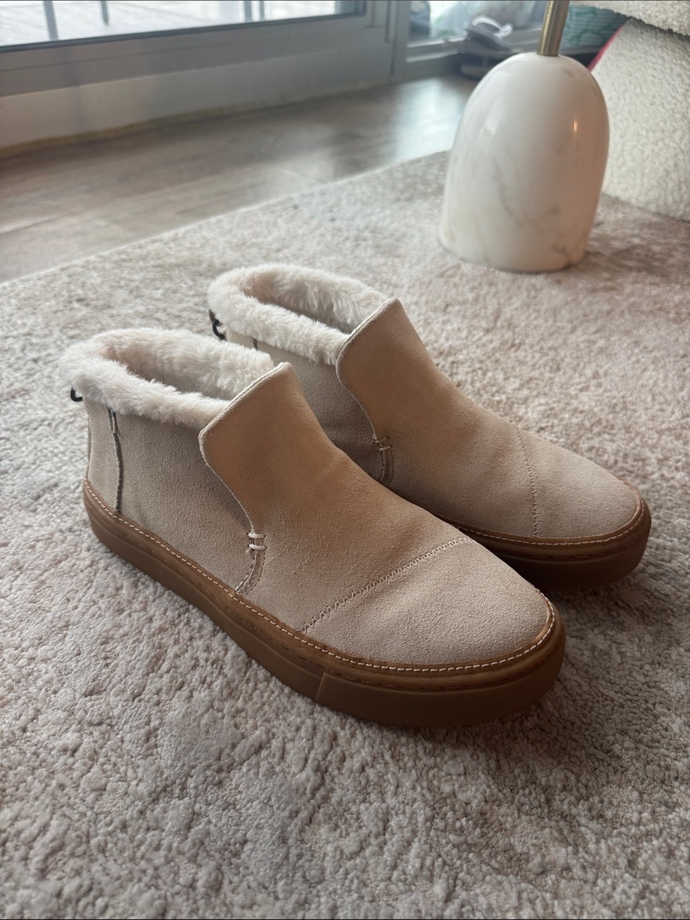 Toms Tan Suede Fleece-Lined Ankle Slip-On Boots